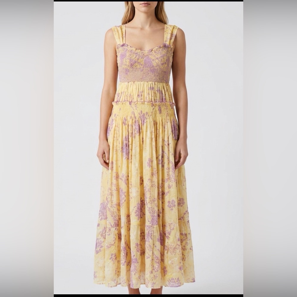 Free People Floral Yellow and Purple Women's Dress Large
